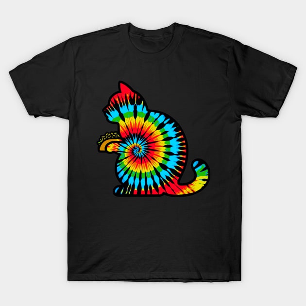 Tie Dye Black Cat With Tacos T-Shirt by VisionDesigner